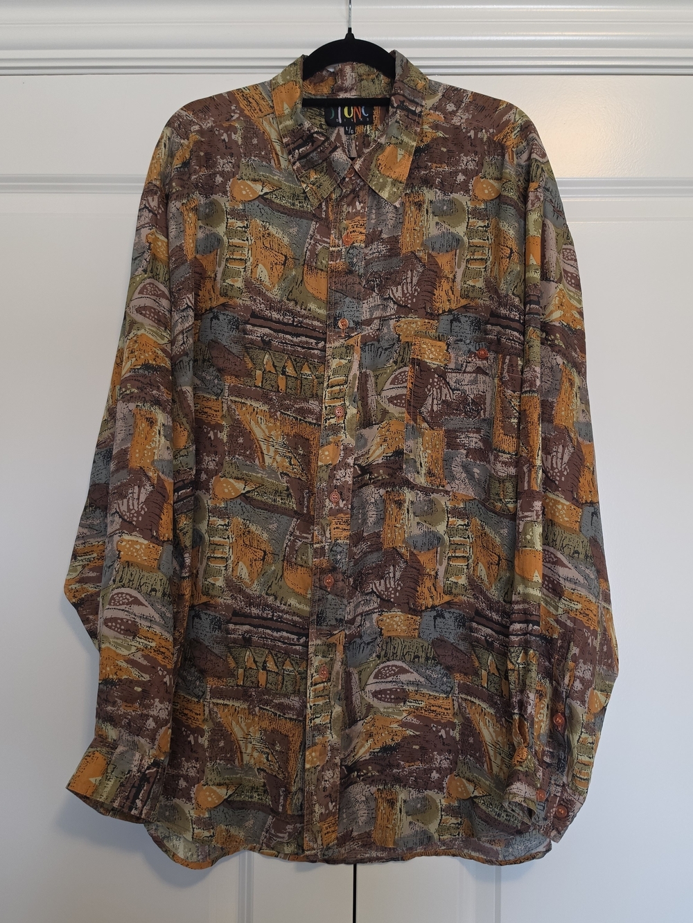 STONE SILKS 100% SILK ABSTRACT PRINT OVERSIZED BUTTON UP SHIRT SIZE L/G VINTAGE